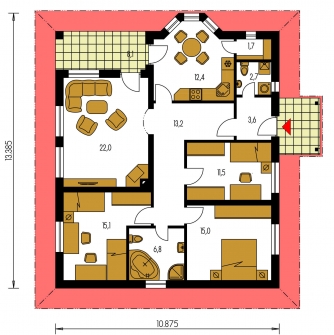 Spiegelverkehrter Entwurf | Grundriss des Erdgeschosses - BUNGALOW 91